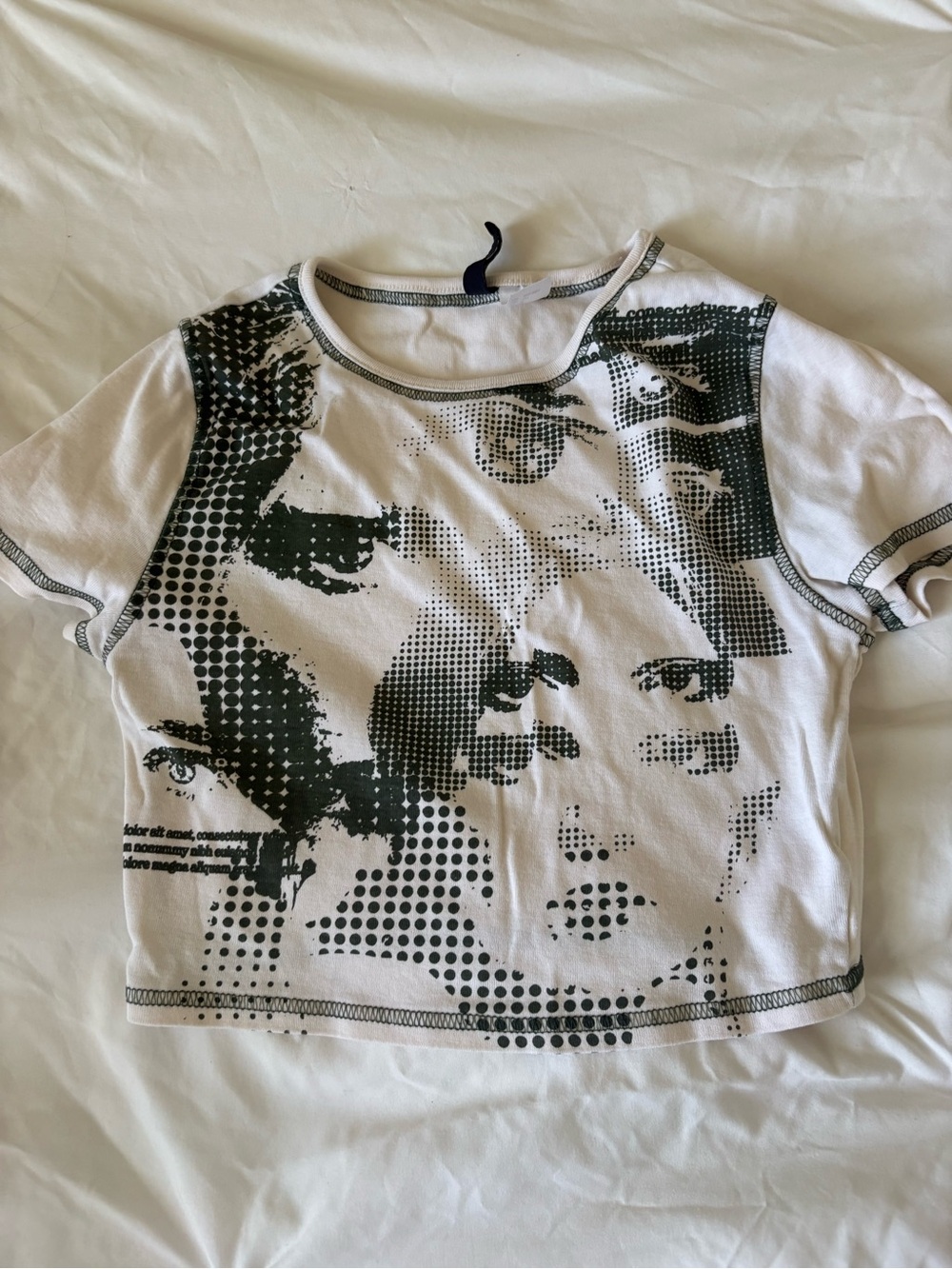 H&M White Crop Tee with Dark Green Dot Graphic